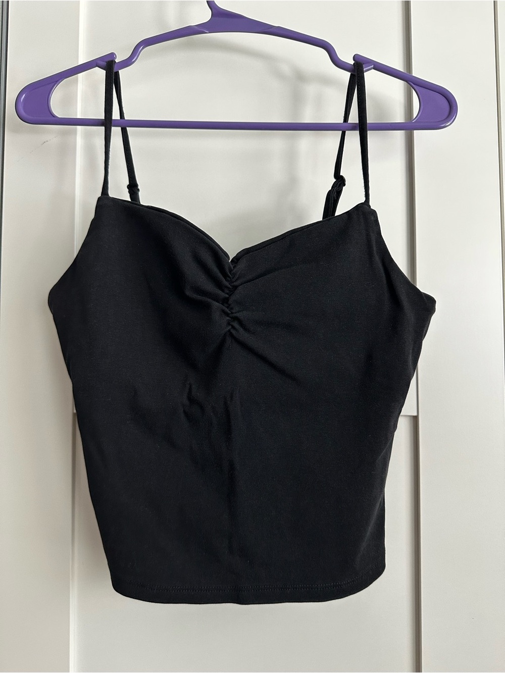 Black Ruched Front Spaghetti Strap Bralette Top